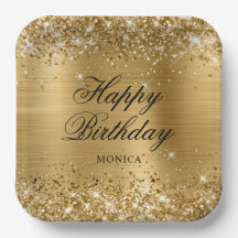 Feliz Aniversário Glittery Dourado Brilhante