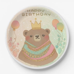 Prato De Papel Feliz Aniversário Ilustração do Urso de Teddy