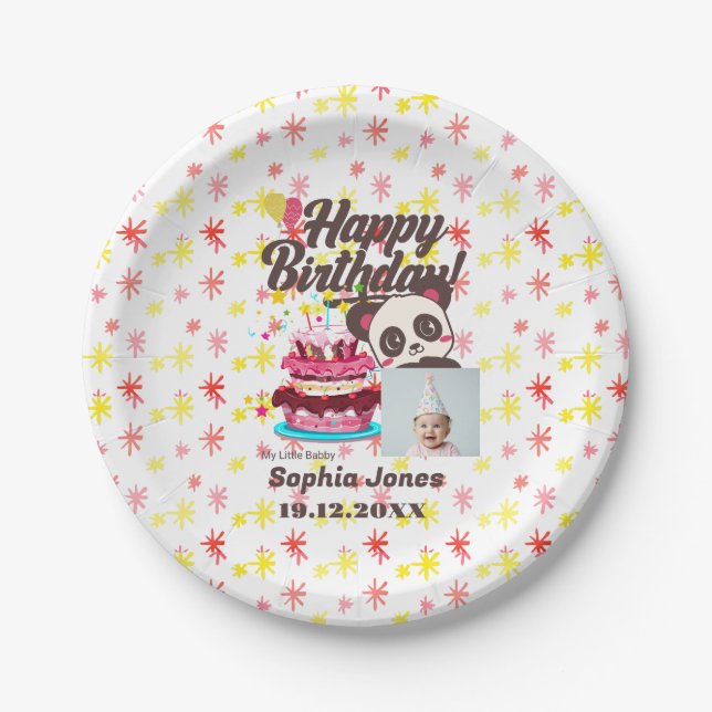 Prato De Papel Feliz Aniversário, Meu Bebê - Foto Personalizada/  (Frente)