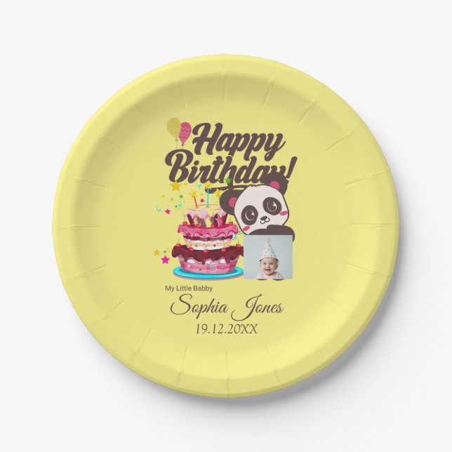 Prato De Papel Feliz Aniversário, Meu Bebê - Foto Personalizada/  (Frente)