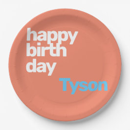 Prato De Papel feliz aniversário mínimo de pêssego moderno