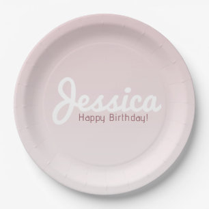 Prato De Papel Feliz Aniversário, Nome Personalizado Rose Ombre
