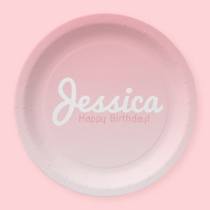 Prato De Papel Feliz Aniversário, Nome Personalizável Rosa Rose