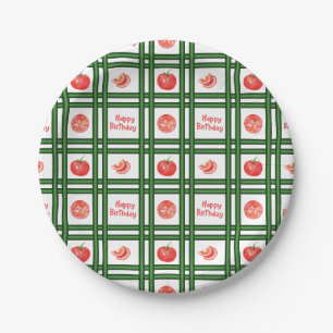 Prato De Papel Feliz Aniversário - Padrão de Tomate Fresco