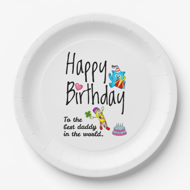 Prato De Papel Feliz aniversário para o melhor pai do mundo (Frente)