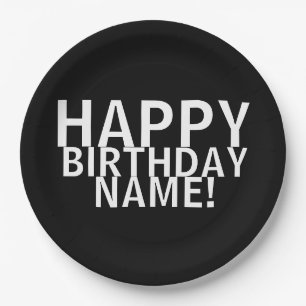 Prato De Papel Feliz Aniversário Para Você! Placa de papel preto 