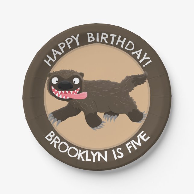 Prato De Papel Feliz aniversário personalizado do lobo faminto (Frente)