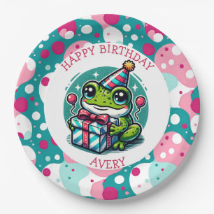 Prato De Papel Feliz Aniversário Personalizado Sapo em questão