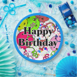 Prato De Papel Feliz Aniversário Pickleball Balões Confetti White