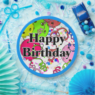 Prato De Papel Feliz Aniversário Pickleball Balões Confetti White