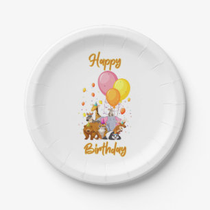 Prato De Papel Feliz Aniversário - Placas De Colheita De Animais