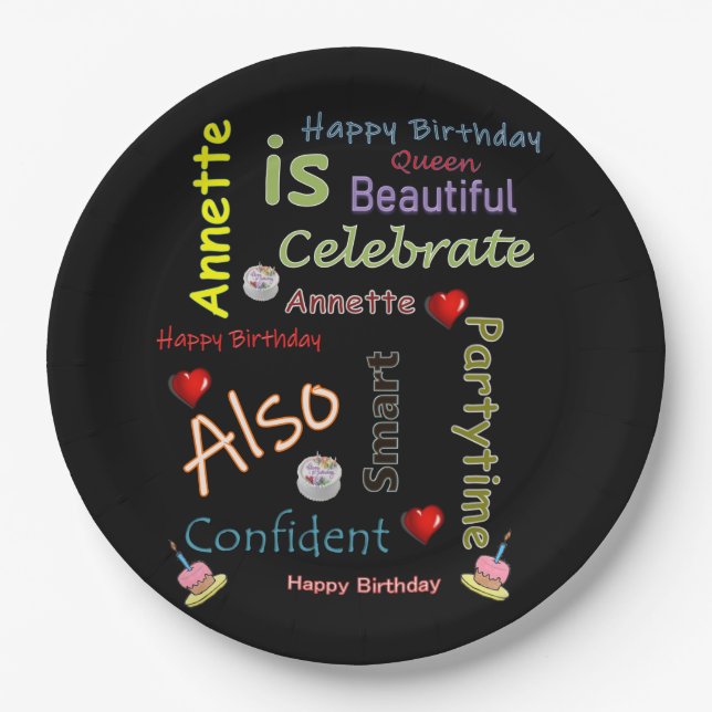 Prato De Papel Feliz aniversário - Plates Annette (Frente)