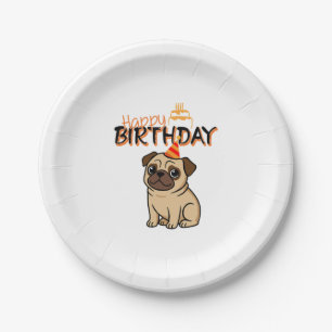 PRATO DE PAPEL FELIZ ANIVERSÁRIO PUG