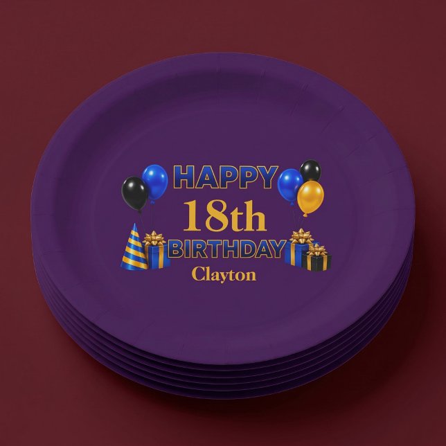 Prato De Papel Feliz Aniversário Qualquer Idade Roxo (Criador carregado)