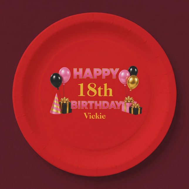Prato De Papel Feliz Aniversário Qualquer Idade Vermelho (Criador carregado)