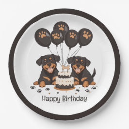 Prato De Papel Feliz Aniversário Rottweiler Cães