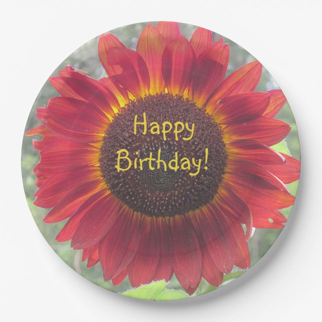 Prato De Papel Feliz Aniversário Rusty Sunflower (Frente)