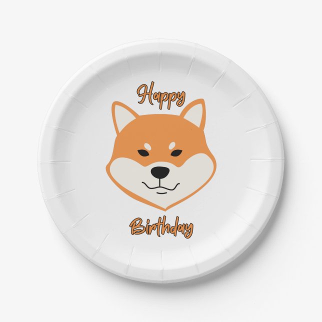 Prato De Papel Feliz aniversário Shiba Inu - Placas originais de  (Frente)