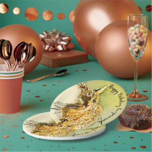 Prato De Papel Feliz Aniversário Vermelho Tabby Cat Whiskers Wate