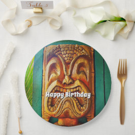 Prato De Papel Feliz aniversário vintage retro wood tiki face leg