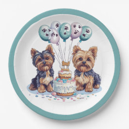 Prato De Papel Feliz aniversário Yorkie Dog