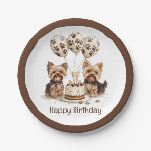 Prato De Papel Feliz aniversário Yorkie Dogs