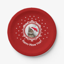 "Feliz Ano de Meow!" Placa de papel de Natal para 