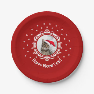 Prato De Papel "Feliz Ano de Meow!" Placa de papel de Natal para