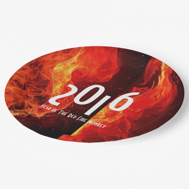 Prato De Papel Feliz ano novo 2016 Ano do Macaco-Fogo Vermelho (Inclinado)
