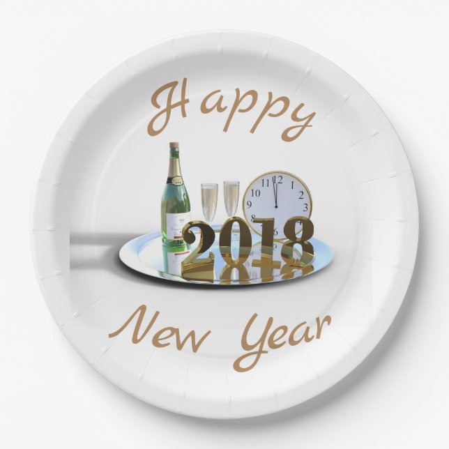 Prato De Papel Feliz ano novo 2018 (Frente)