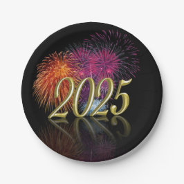 Prato De Papel Feliz ano novo 2025 Dourado Fireworks
