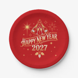 Prato De Papel Feliz Ano Novo 2027 Celebração