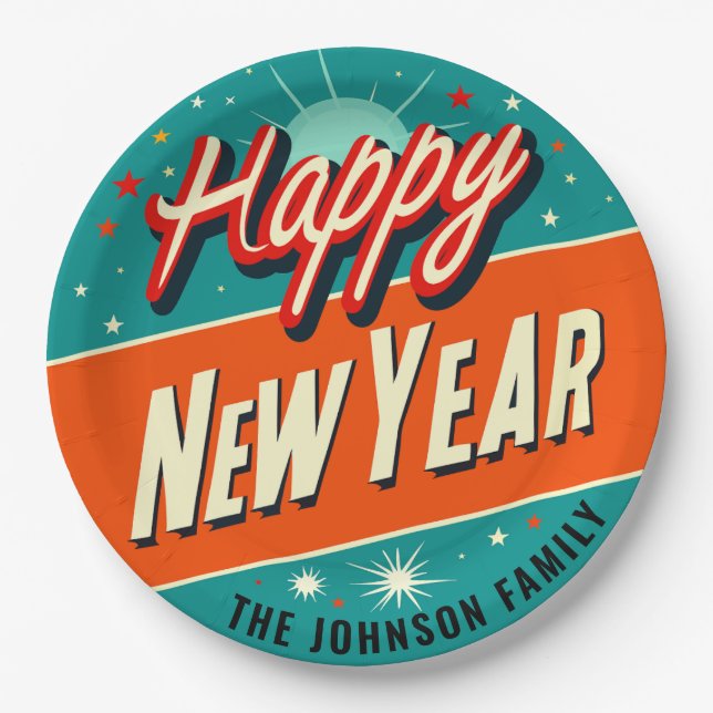 Prato De Papel Feliz ano novo de Estilo Moderno do Século Médio (Frente)