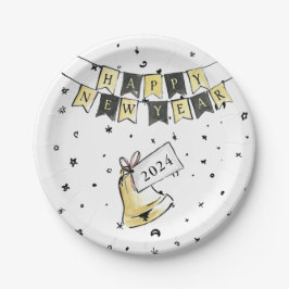 Prato De Papel Feliz ano novo Elegante moderno Partido Dourado Ne