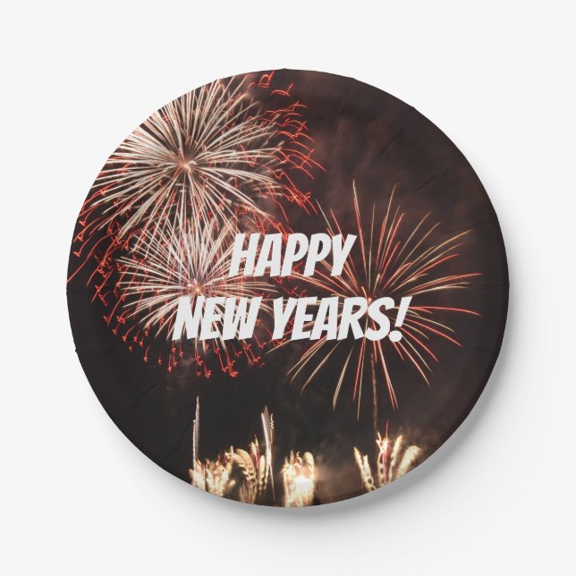 Prato De Papel Feliz ano novo Fireworks (Frente)