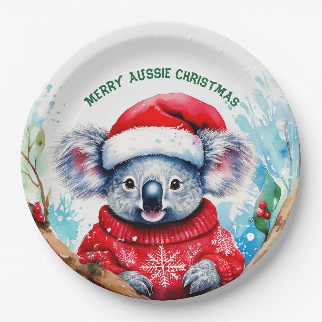 Prato De Papel Feliz Aussie Christmas Koala (Frente)