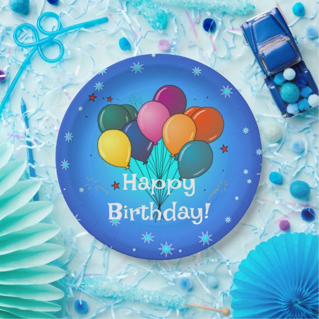 Prato De Papel Feliz balões de comemoração de aniversário, (Festa)