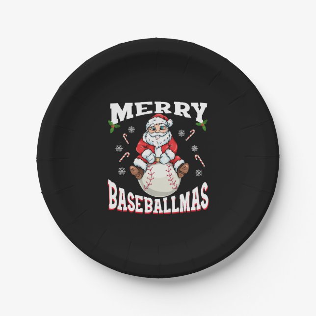 Prato De Papel Feliz Baseballmas Engraçado Papais noeis de Baseba (Frente)
