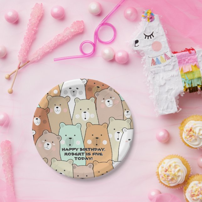 Prato De Papel Feliz Bears da Festa de Aniversário (Festa)