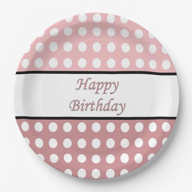 Prato De Papel Feliz Bolinhas de aniversário (Frente)