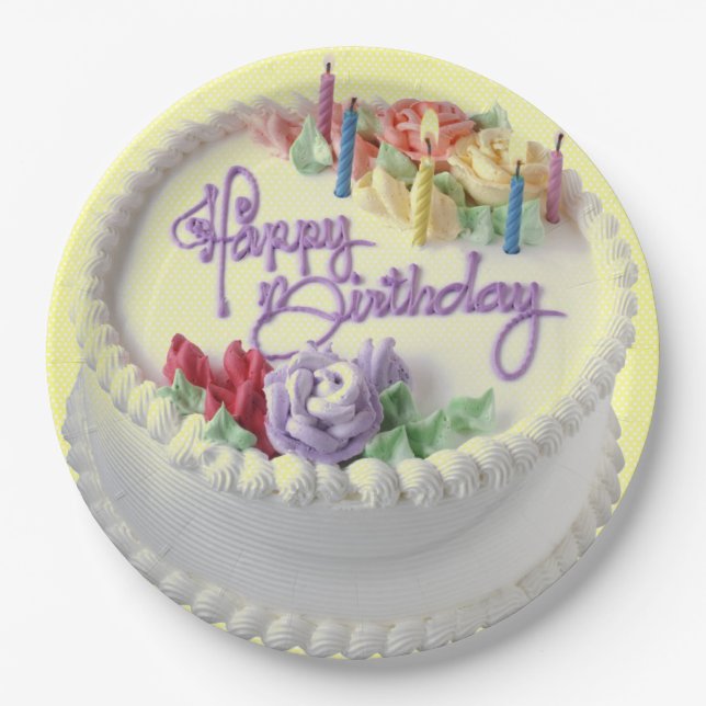 Prato De Papel Feliz Bolo de Aniversário (Frente)