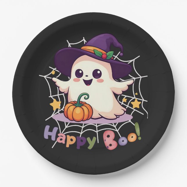 Prato De Papel Feliz Boo Cute Ghost (Frente)