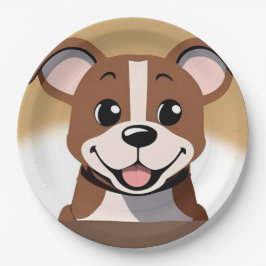 Prato De Papel Feliz Cachorro Marrom Sorrindo Brilhante