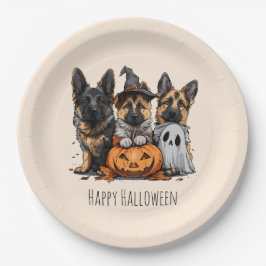 Prato De Papel Feliz Cachorros German shepherd de Halloween