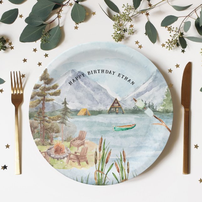 Prato De Papel Feliz Camper | Festa de aniversário de campismo (Criador carregado)