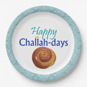 Prato De Papel Feliz Challah-Days Aqua Brocade Paper Plate