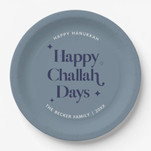 Prato De Papel  Feliz Challah Days Hanukkah Blue Minimalist
