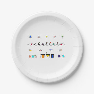Prato De Papel Feliz Challah Days Party Placas