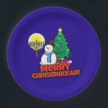 Prato De Papel Feliz Chrismukkah com Snowman e Menorah<br><div class="desc">É um verdadeiro Chrismukkah 2019! O Natal e Chanucá caem na mesma semana!Adicione estas placas de papel interconfessionais (Hanukkah e Natal) às suas celebrações de Chrismukkah este ano. Se celebrarmos juntos os feriados, é um bom toque.Este é nosso design e você não o encontrará em nenhum outro lugar além da...</div>