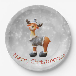 Prato De Papel Feliz Christmoose usando um chapéu